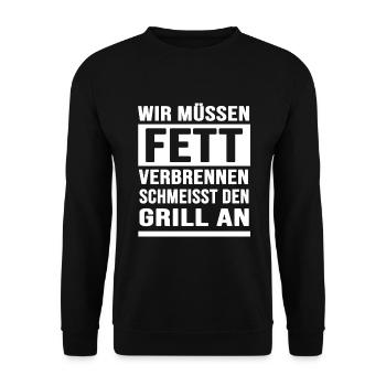 Grillen BBQ Grillmaster grillt "verbrennt Fett" - Unisex Pullover - Schwarz - Vorne - Alina (178cm) & Michal (187cm)