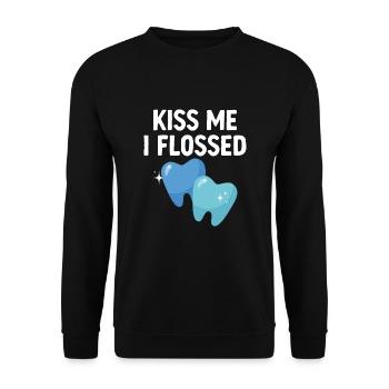 Küss mich ich Zahnseide Zahnarzt Zahnheilkunde Zahn D - Unisex Pullover - Schwarz - Vorne - Alina (178cm) & Michal (187cm)
