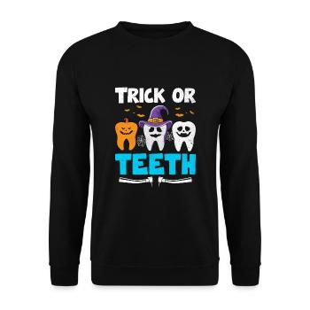 Trick oder Zähne Halloween Zahnarzt Zahnmedizin - Unisex Pullover - Schwarz - Vorne - Alina (178cm) & Michal (187cm)