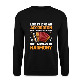 La vie est comme un accordéon plein de hauts et de bas Ac - Sweat-shirt Unisexe - noir - Devant - Alina (178cm) & Michal (187cm)