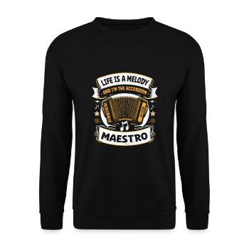 Das Leben ist eine Melodie und ich bin der Akkordeon-Maestro Acc - Unisex Pullover - Schwarz - Vorne - Alina (178cm) & Michal (187cm)