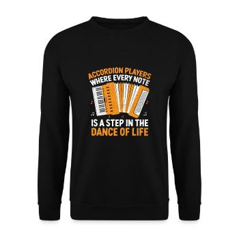 Akkordeonspieler, bei denen jeder Ton ein Schritt in die richtige Richtung ist - Unisex Pullover - Schwarz - Vorne - Alina (178cm) & Michal (187cm)