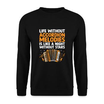 Das Leben ohne Akkordeon-Melodien ist wie eine Nacht-Klimaanlage - Unisex Pullover - Schwarz - Vorne - Alina (178cm) & Michal (187cm)