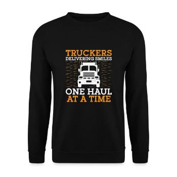 Trucker Fahren Papa Trucker Vater LKW-Fahrer - Unisex Pullover - Schwarz - Vorne - Alina (178cm) & Michal (187cm)