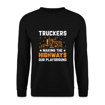 Trucker Fahren Papa Trucker Vater LKW-Fahrer - Unisex Pullover - Schwarz - Vorne - Alina (178cm) & Michal (187cm)