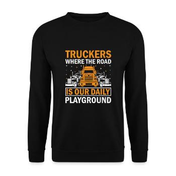 Trucker Fahren Papa Trucker Vater LKW-Fahrer - Unisex Pullover - Schwarz - Vorne - Alina (178cm) & Michal (187cm)
