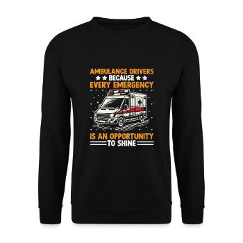 Krankenwagenfahrer, weil jeder Notfall ein Einsatz ist - Unisex Pullover - Schwarz - Vorne - Alina (178cm) & Michal (187cm)