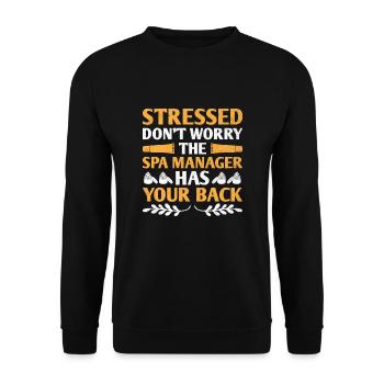 Gestionnaire de SPA Emploi Bien-être Drôle Gestion de SPA Sayi - Sweat-shirt Unisexe - noir - Devant - Alina (178cm) & Michal (187cm)