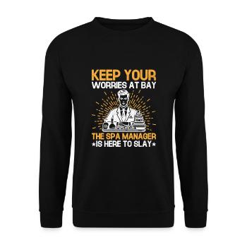 Gestionnaire de SPA Emploi Bien-être Drôle Gestion de SPA Sayi - Sweat-shirt Unisexe - noir - Devant - Alina (178cm) & Michal (187cm)