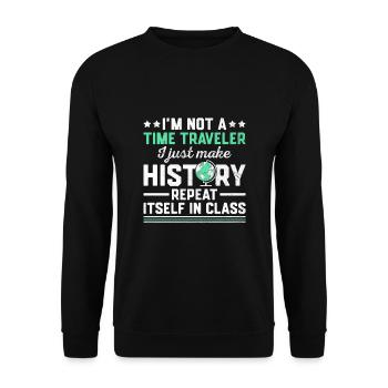Geschichtslehrer Lustige Geschichtslehrer Sprüche - Unisex Pullover - Schwarz - Vorne - Alina (178cm) & Michal (187cm)