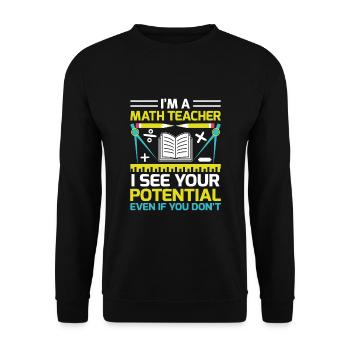 Professeur de mathématiques Professeur d’école Professeur de mathématiques drôle S - Sweat-shirt Unisexe - noir - Devant - Alina (178cm) & Michal (187cm)