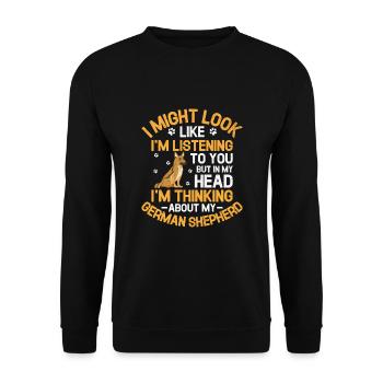 Aber in meinem Kopf denke ich an meinen deutschen Hirten - Unisex Pullover - Schwarz - Vorne - Alina (178cm) & Michal (187cm)