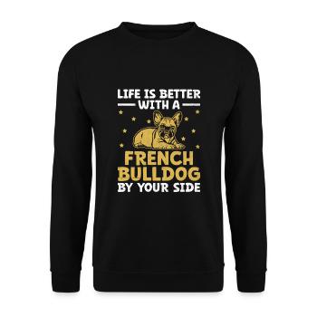 La vie est meilleure avec un bouledogue français à vos côtés - Sweat-shirt Unisexe - noir - Devant - Alina (178cm) & Michal (187cm)