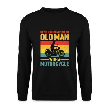 Unterschätzen Sie niemals einen alten Mann mit einem Motorrad B - Unisex Pullover - Schwarz - Vorne - Alina (178cm) & Michal (187cm)