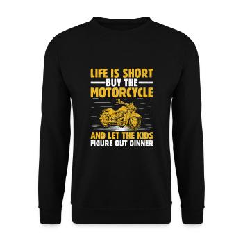 Das Leben ist kurz, aber das Motorrad und lass die Kinder - Unisex Pullover - Schwarz - Vorne - Alina (178cm) & Michal (187cm)