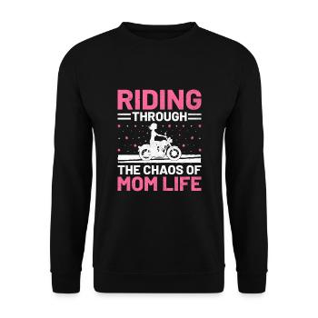 Riding Through The Chaos Of Mom Life Motorcyclist - Unisex Sweatshirt - black - Front - Alina (178cm) & Michal (187cm)