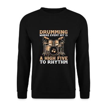 Tambourinage où chaque coup est un high five au rythme - Sweat-shirt Unisexe - noir - Devant - Alina (178cm) & Michal (187cm)