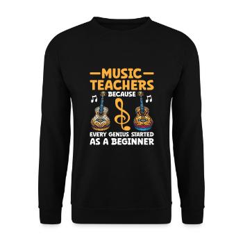 Musiklehrer, weil jedes Genie als A B begann - Unisex Pullover - Schwarz - Vorne - Alina (178cm) & Michal (187cm)