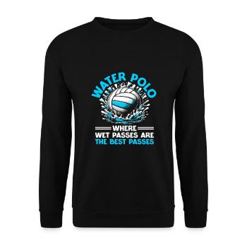 Wasserball, wo nasse Pässe die besten Pässe sind - Unisex Pullover - Schwarz - Vorne - Alina (178cm) & Michal (187cm)