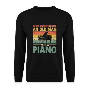 Unterschätzen Sie niemals einen alten Mann mit einem Klavier Pianis - Unisex Pullover - Schwarz - Vorne - Alina (178cm) & Michal (187cm)
