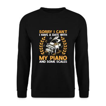 Désolé, je ne peux pas, j’ai un rendez-vous avec mon piano et certains - Sweat-shirt Unisexe - noir - Devant - Alina (178cm) & Michal (187cm)