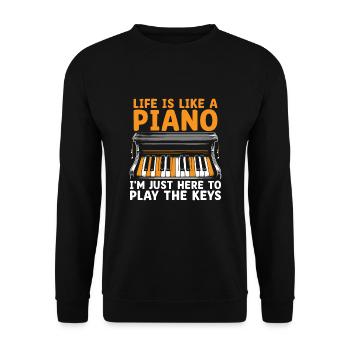 Das Leben ist wie ein Klavier, ich bin nur hier, um die Taste zu spielen - Unisex Pullover - Schwarz - Vorne - Alina (178cm) & Michal (187cm)