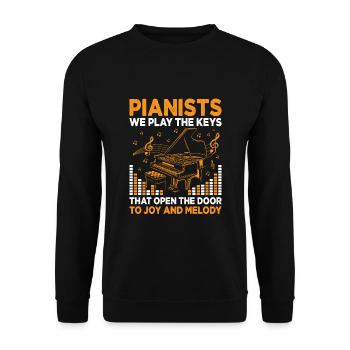 Pianisten Wir spielen Die Tasten, die das Türklavier öffnen - Unisex Pullover - Schwarz - Vorne - Alina (178cm) & Michal (187cm)