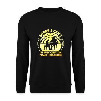 Tut mir leid, ich kann nicht, ich bin damit beschäftigt, Klavierharmonien zu erstellen Pi - Unisex Pullover - Schwarz - Vorne - Alina (178cm) & Michal (187cm)