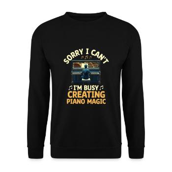 Tut mir leid, ich kann nicht, ich bin damit beschäftigt, Klaviermusik zu kreieren - Unisex Pullover - Schwarz - Vorne - Alina (178cm) & Michal (187cm)