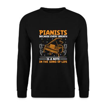 Pianisten, weil jeder Atemzug eine Note im Sohn ist - Unisex Pullover - Schwarz - Vorne - Alina (178cm) & Michal (187cm)