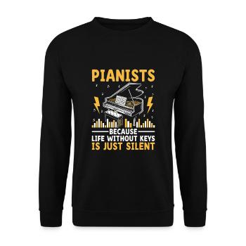 Pianisten, weil das Leben ohne Tasten nur still ist - Unisex Pullover - Schwarz - Vorne - Alina (178cm) & Michal (187cm)