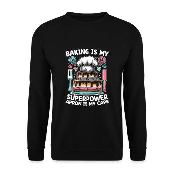 La pâtisserie est mon super pouvoir Le tablier est ma cape Pâtisserie Ba - Sweat-shirt Unisexe - noir - Devant - Alina (178cm) & Michal (187cm)