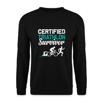 Zertifizierter Triathlon Survivor Swim Bike Run Triathl - Unisex Pullover - Schwarz - Vorne - Alina (178cm) & Michal (187cm)
