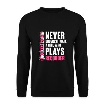 Ne sous-estimez jamais une fille qui joue de la flûte à bec Musi - Sweat-shirt Unisexe - noir - Devant - Alina (178cm) & Michal (187cm)
