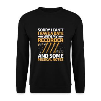 Désolé, je ne peux pas, j’ai un rendez-vous avec ma musique d’enregistreur - Sweat-shirt Unisexe - noir - Devant - Alina (178cm) & Michal (187cm)