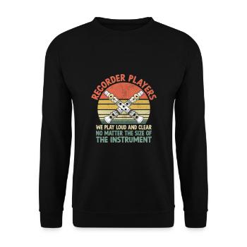 Blockflötenspieler, wir spielen laut und deutlich, egal - Unisex Pullover - Schwarz - Vorne - Alina (178cm) & Michal (187cm)