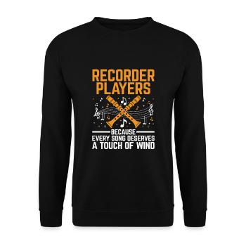 Blockflötenspieler, weil jedes Lied einen Tou verdient - Unisex Pullover - Schwarz - Vorne - Alina (178cm) & Michal (187cm)