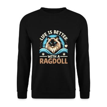 Das Leben ist besser mit einer Ragdoll Katzenliebhaber Ragdolls - Unisex Pullover - Schwarz - Vorne - Alina (178cm) & Michal (187cm)