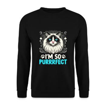 Ich bin so schnurrfrfect Ragdoll Liebhaber Ragdolls Katzen - Unisex Pullover - Schwarz - Vorne - Alina (178cm) & Michal (187cm)