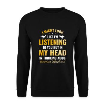 Aber in meinem Kopf denke ich an den Deutschen Schäferhund - Unisex Pullover - Schwarz - Vorne - Alina (178cm) & Michal (187cm)