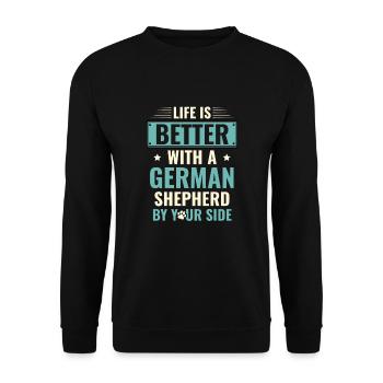 Das Leben ist besser mit einem Deutschen Schäferhund an Ihrer Seite - Unisex Pullover - Schwarz - Vorne - Alina (178cm) & Michal (187cm)