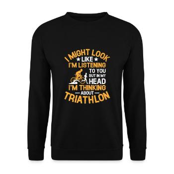 Aber in meinem Kopf denke ich an den Triathlon-Triath - Unisex Pullover - Schwarz - Vorne - Alina (178cm) & Michal (187cm)