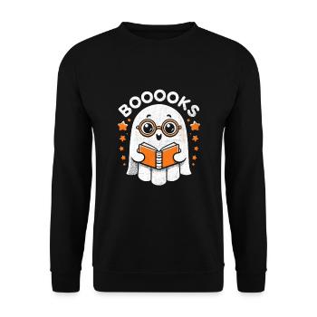 Booooks Geist Halloween Buch Bücherwurm Lesung - Unisex Pullover - Schwarz - Vorne - Alina (178cm) & Michal (187cm)