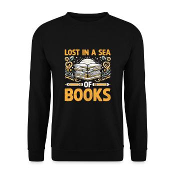 Perdu dans une mer de livres Lecture de livres Rat de bibliothèque - Sweat-shirt Unisexe - noir - Devant - Alina (178cm) & Michal (187cm)