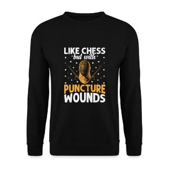 Comme un jeu d’échecs, mais avec des blessures par perforation, l’escrime - Sweat-shirt Unisexe - noir - Devant - Alina (178cm) & Michal (187cm)