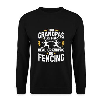 Einige Opas spielen Bingo, echte Opas fechten - Unisex Pullover - Schwarz - Vorne - Alina (178cm) & Michal (187cm)