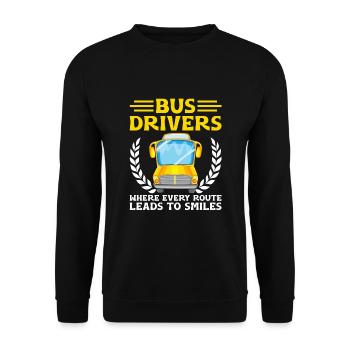 Busfahrer, bei denen jeder Weg zu einem Lächeln führt - Unisex Pullover - Schwarz - Vorne - Alina (178cm) & Michal (187cm)
