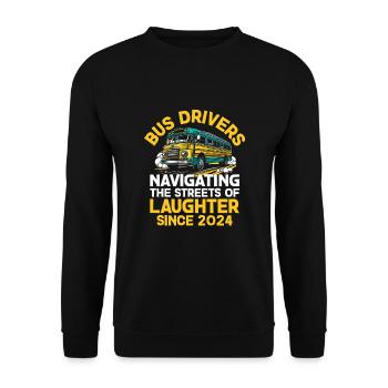 Busfahrer, die durch die Straßen des Lachens navigieren - Unisex Pullover - Schwarz - Vorne - Alina (178cm) & Michal (187cm)