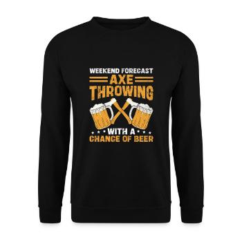 Wochenendvorhersage Axtwerfen mit einer Chance auf - Unisex Pullover - Schwarz - Vorne - Alina (178cm) & Michal (187cm)