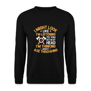 Mais dans ma tête, je pense au lancer de hache - Sweat-shirt Unisexe - noir - Devant - Alina (178cm) & Michal (187cm)